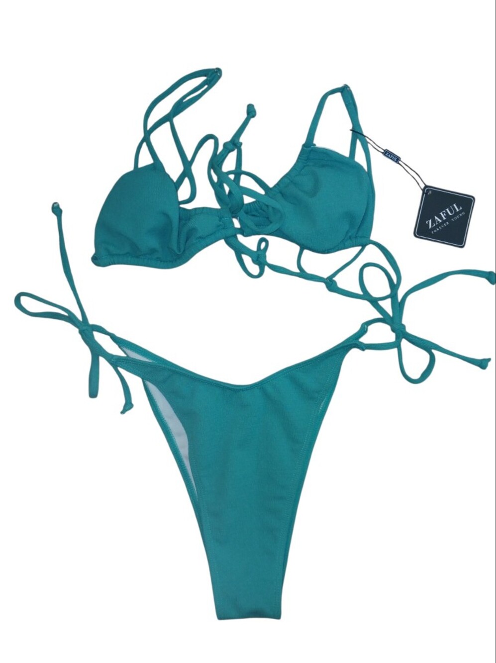 NWT, Zaful Teal Triangle Tie-Side Bikini Set – Women Swim Medium